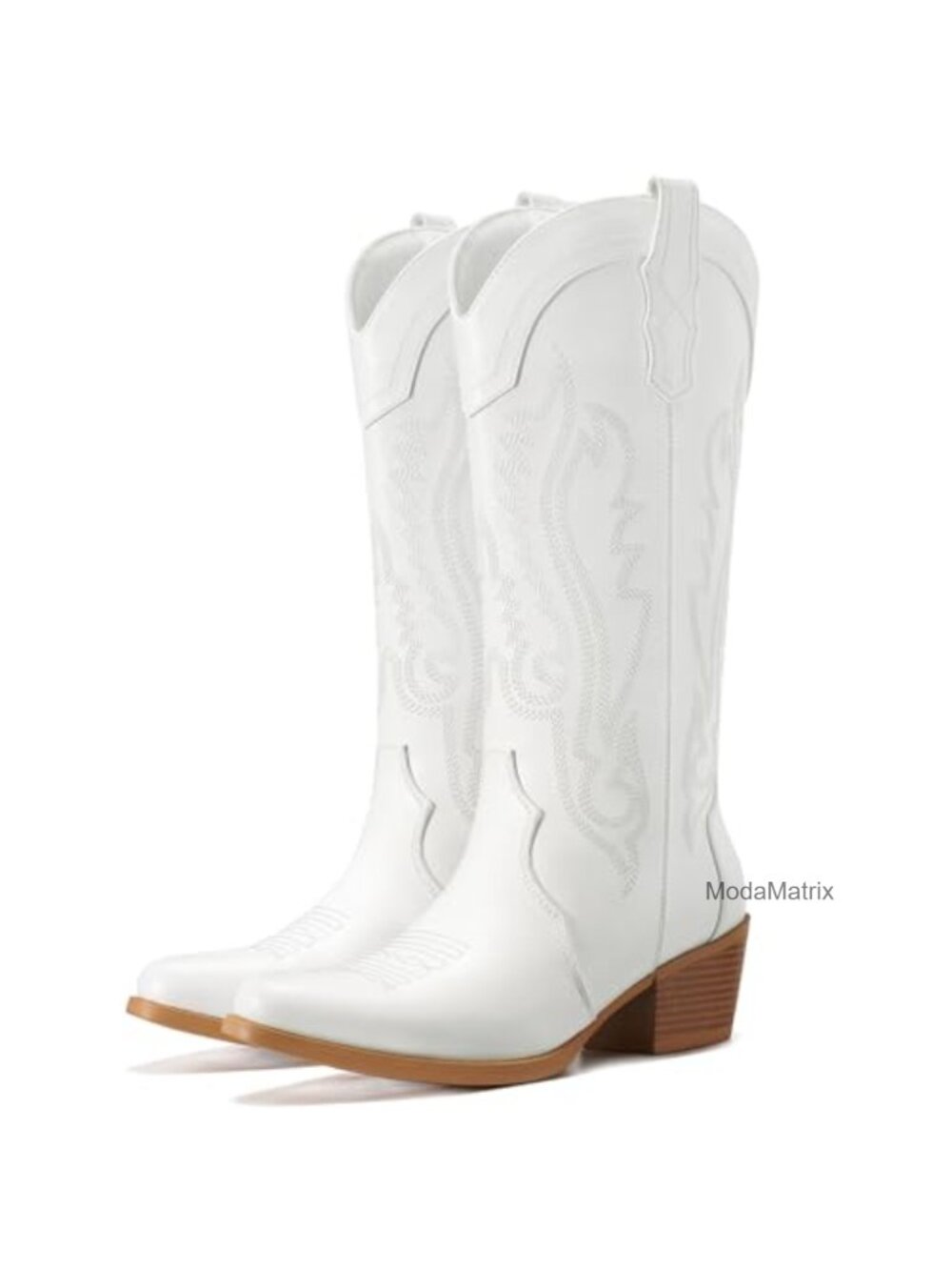 Snip Toe Mid Calf Western Cowboy Boots for Women Embroidered PU